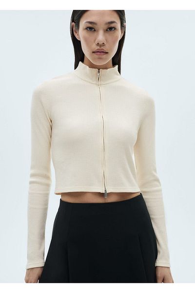 MANGO Woman Zippered High Collar Cardigan