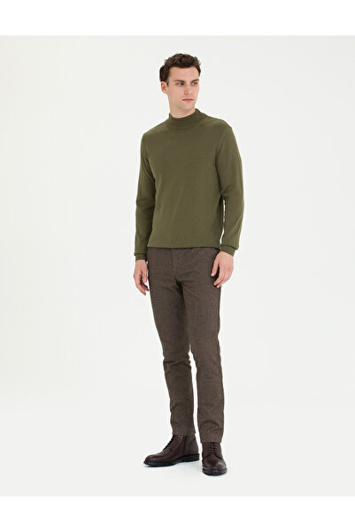 Pierre Cardin Dark Khaki Slim Fit Half Turtleneck Basic Knitwear Sweater 50276161-Vr111