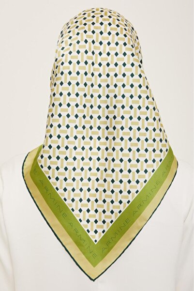 Armine Soft Yeşil - Zümrüt Yeşil Geometrik Desen Sura İpek Eşarp 9151 - 50