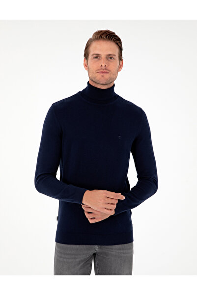 Pierre Cardin Navy Blue Slim Fit Turtleneck Basic Knitwear Sweater 50296582-Vr033
