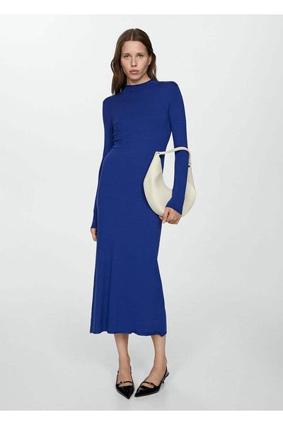 MANGO Woman Perkins Strickkleid mit Kragen