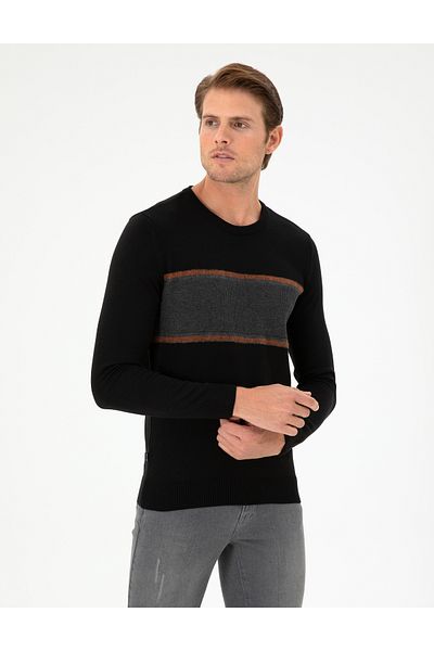 Pierre Cardin Μαύρο Slim Fit Crew Neck Πλεκτό Πλεκτό Πουλόβερ 50296439-vr046