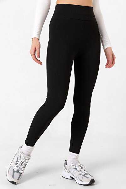 Domoda Black Extra-High Waist Gathering Elastic Not Inside Showing Interlock Knitted Women's Leggings @Girona