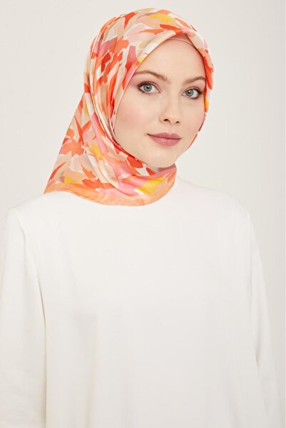 Armine Roz pudrat - Eșarfă de mătase Sura cu model mixt Yavruağzı 9140 - 50