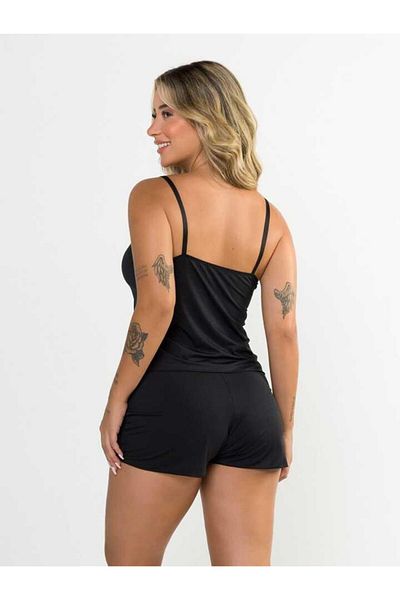 Fancy&Dancy Women's Black Lace Detailed Nightgown with Shorts