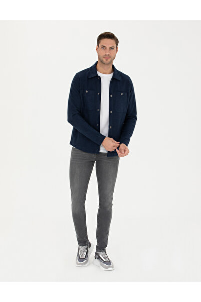 Pierre Cardin Lacivert Klasik Yaka Çift Cepli Regular Fit Örme Gömlek Ceket 50280182-VR033