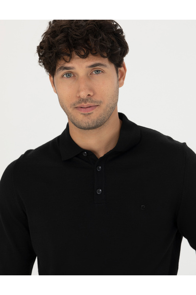 Pierre Cardin Siyah Regular Fit Polo Yaka Yün Karışımlı Basic Triko Kazak 50270051-VR046