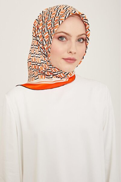 Armine Eșarfă din mătase Tivil cu model geometric portocaliu 9149 - 37