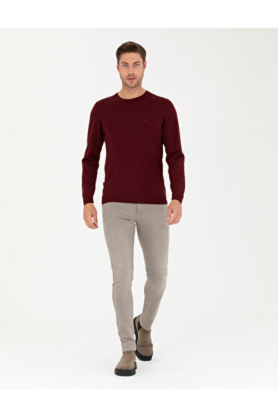 Pierre Cardin Kırmızı Slim Fit Bisiklet Yaka Yün Karışımlı Basic Triko Kazak 50270054-VR030