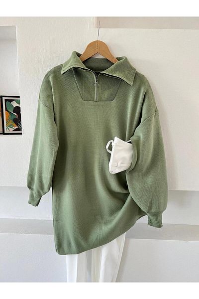 Nergis Neva Butik Collar Zippered Knitwear Tunic
