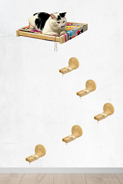 BUSHOP Cat Bed and Cat Ladder Set Cat House Wall Mounted Cat Hammock Bird 6 Pieces