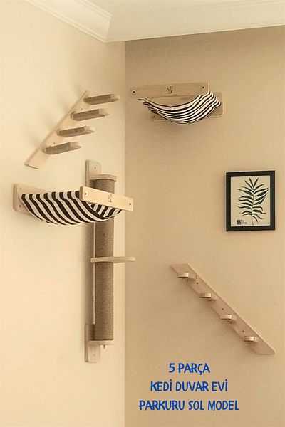BUSHOP Magnificent 5-Piece Cat Park - Cat House, Cat Bed, Wall House and Shelf