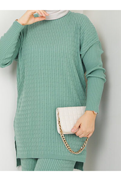 MODAMÜNASİP Υπέροχο πλεκτό κοστούμι με λεπτομέρειες από πλέγμα, άνετο και κομψό διπλό κοστούμι