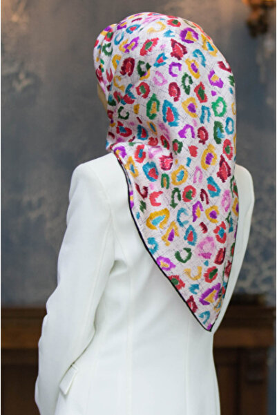 Vissona 100% копринен плат с цветен леопардов принт в жълто и прасково 90x90 ...