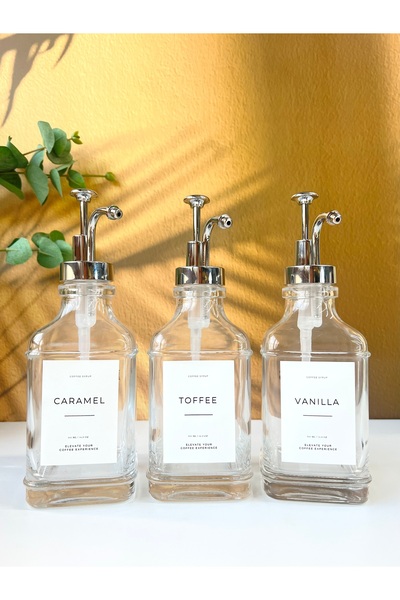 Mottogo شراب قهوة زجاجي فضي اللون مكون من 3 قطع - كراميل توفي فانيليا