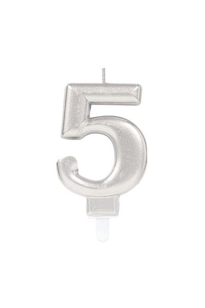 CEKAVE 5 Number Candle - Silver Colored Stylish Set