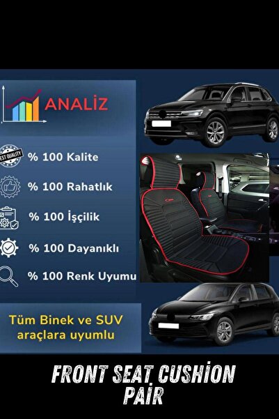 TROBUS Sırt Dayamalı Araba Koltuk Minderi Ön İkili Set Siyah Kırmızı