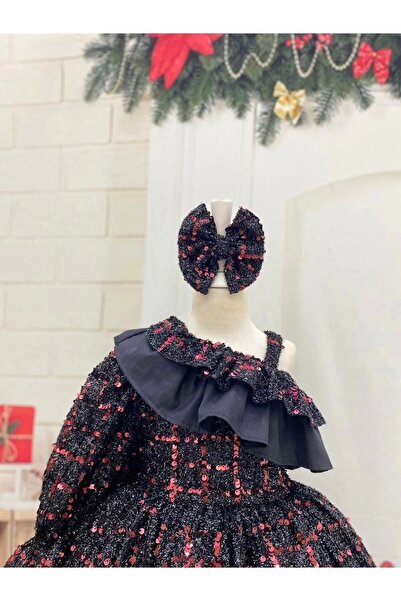 Nissa Kırmızı Payeli Tek Kollu Kız Çocuk Elbisesi