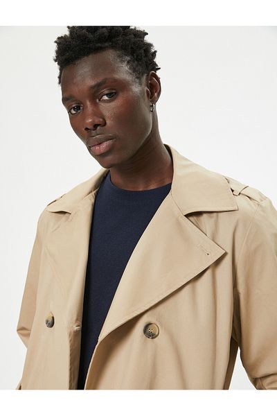 Koton Zweireihiger Trenchcoat mit Kragen und Gürteldetail