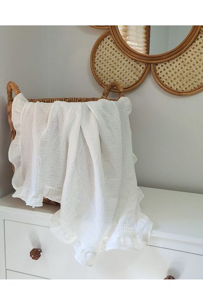 LusnikaStore Ecru Muslin Blanket - Frilly