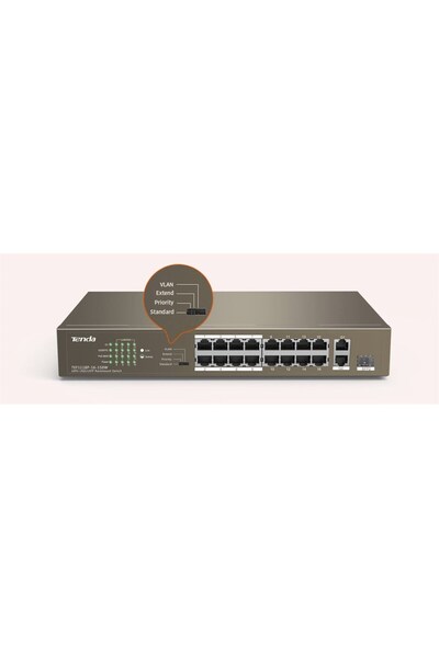 Tenda TEF1118P-16-150W 16 منفذ 10/100 غير قابل للإدارة POE SWITCH