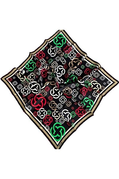 Aker Siyah Geometrik Desen Tivil İpek Eşarp 35629