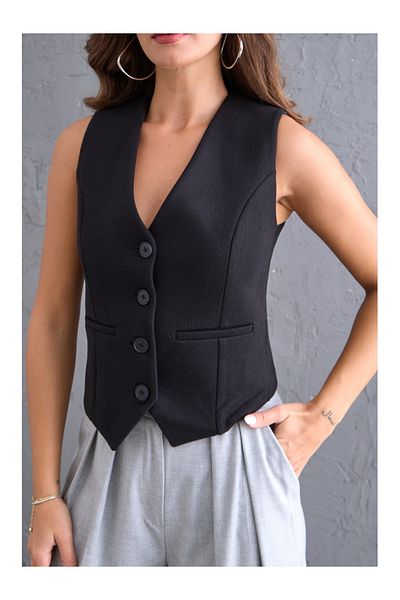 Elif Özbey Butik Black Buttoned Stitched Vest