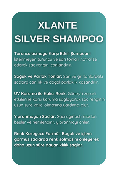 XLANTE Silver Professıonel Mor Şampuan Haır Kızıllık Önleyici Ve Sararma Giderici 500 ml