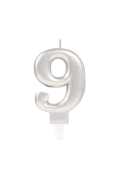 CEKAVE 9 Number Candle - Silver Colored