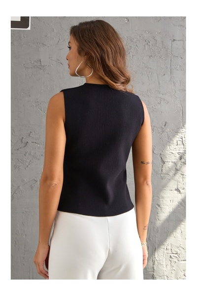 Elif Özbey Butik Black Premium Two-Button Knitwear Vest