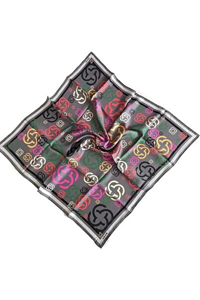 Aker وشاح حريري تيفيل بنمط هندسي رمادي 35628