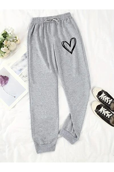 GALASHOP Heart Patterned Comfortable Cut Sweatpants