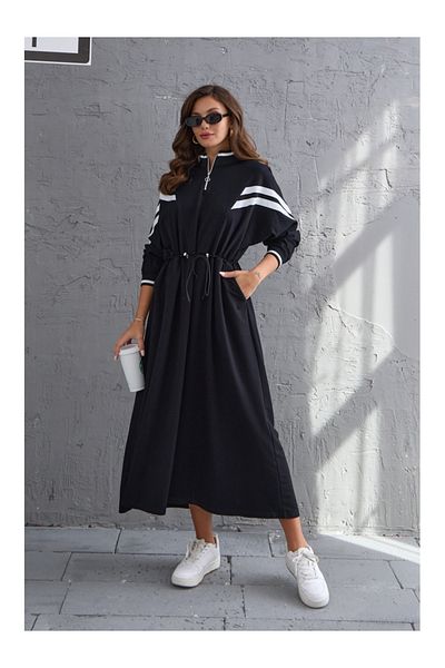 Elif Özbey Butik Μαύρο μανίκι γαρνιρισμένο φόρεμα στη μέση