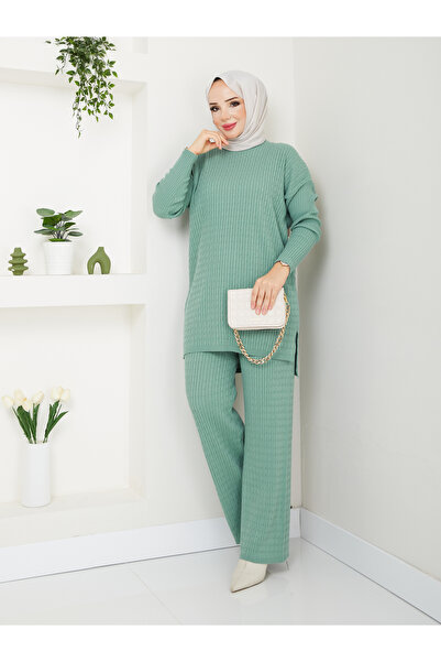 MODAMÜNASİP Υπέροχο πλεκτό κοστούμι με λεπτομέρειες από πλέγμα, άνετο και κομψό διπλό κοστούμι