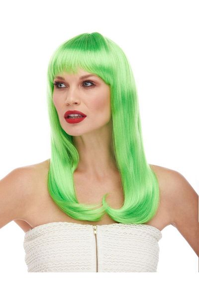 CEKAVE Green Color Long Straight Party Wig
