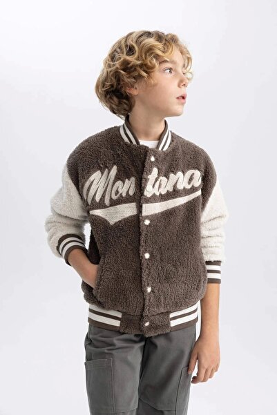 DeFacto B3036 College Collar Plush Bomber Cardigan