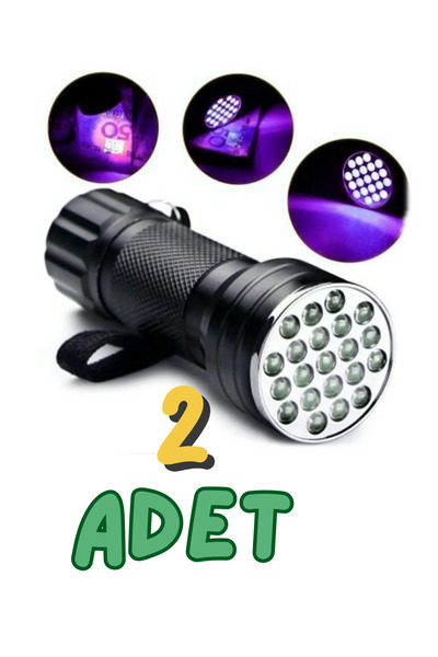 harry 2 Adet Uv Işınlı 21 Led Hayvan Dışkı Bakteri Para Kontrol Ultraviyole mor Işıklı Metal El Feneri