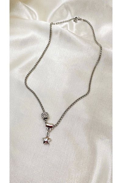 Eylülün Takısı Star Model Zircon Stone Women's Silver Necklace