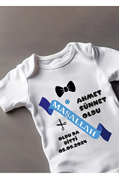 Lotus Baby Isme Özel Isimli Baskı Yazılabilen %100 Pamuk Sünnet Baskılı Bebek Zıbın Body