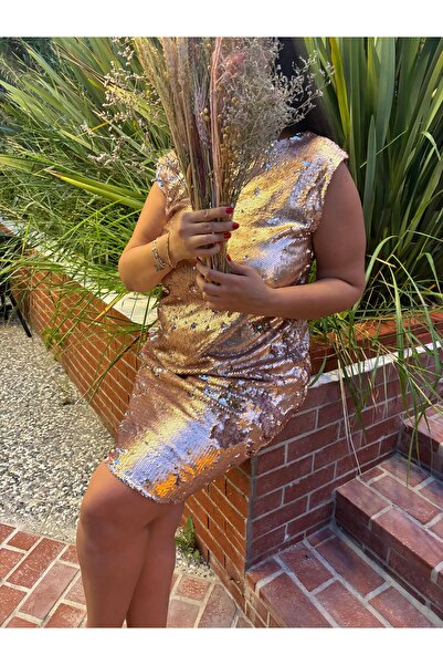 Tuğçe Saray payetli davet elbisesi, küçük ve büyük beden, kadın abiye elbise, düğün, nişan elbisesi