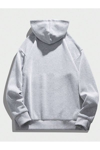 aynewmoda Stay Humble Front Back Printed Gray Oversize Hooded Sweatshirt Hoodie