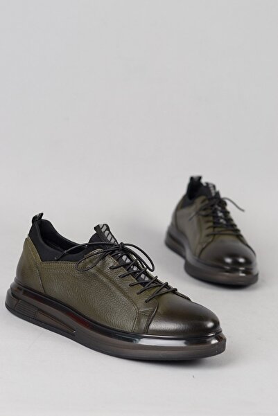 SEÇ KUNDURA اختر 3279 حذاء رجالي عادي من الجلد الأصلي باللون الكاكي