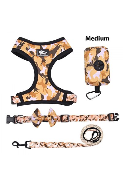 BUSHOP Dog Harness Running Set Four-Piece Set S Brown