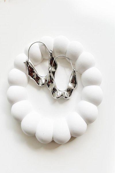 Pretty Asymmetric Cut Steel Hoop Earrings