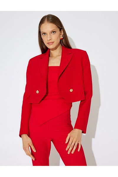 Koton X Zeynep Cushion - Asymmetrical Double Breasted Crop Blazer Jacket