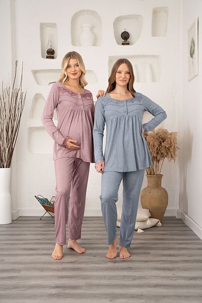 MissAyza Women's Indigo Velvet Raised Winter Cotton Maternity Maternity Dressing Gown Pajama Set Set