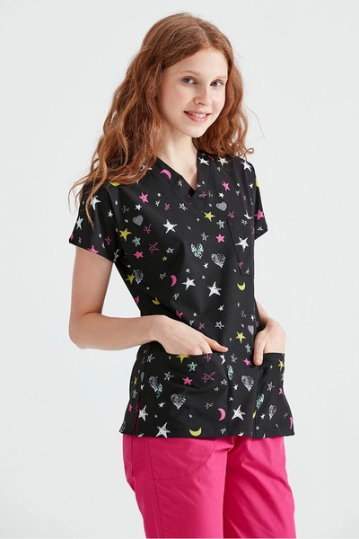 Moodamedikal Yıldız Desenli Likralı Tek Üst Dr Greys Kesim Forma