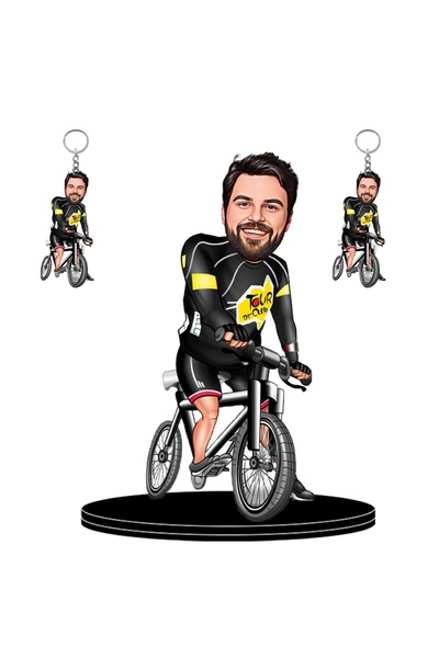wonderlike Kişiye Özel Bisikletli Bay 2 Adet Anahtarlık Hediyeli 3d Ahşap Bib...
