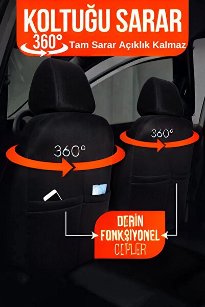 TROBUS Araba Koltuk Minderi Keten Oto Koltuk Minderi 7(li Oturak Sırt Dayamalı Cepli Su Geçirmez