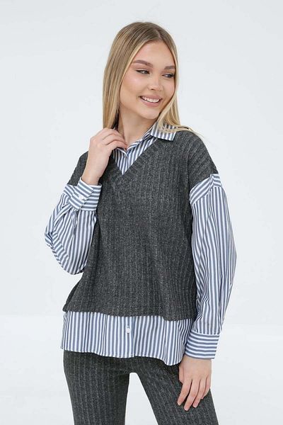 LOKADI Women's Striped Shirt Double Suit